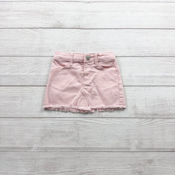 Old Navy Other - Old Navy Pink Denim Skirt Baby Girl Frayed Hem Jean Skirt 12-18 Months